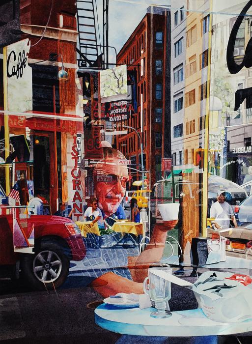 Reflection, Urban scene, Mulberry Street NYC